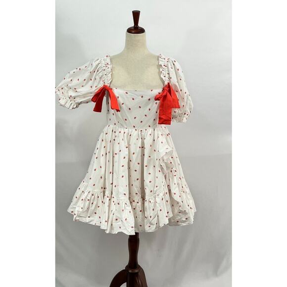 SELKIE Sz M Medium The Buttercream Dress Strawberries La Fraise Bows NWT - Picture 8 of 11